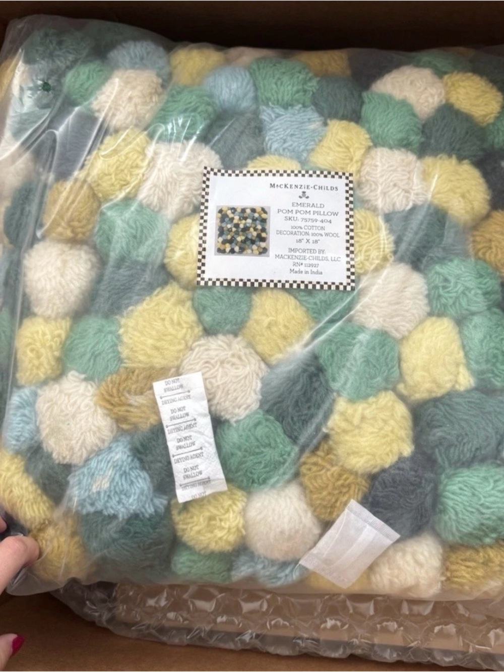 MacKenzie-Childs Pom Pom Pillows - Mint, Yellow, Cream, Gray